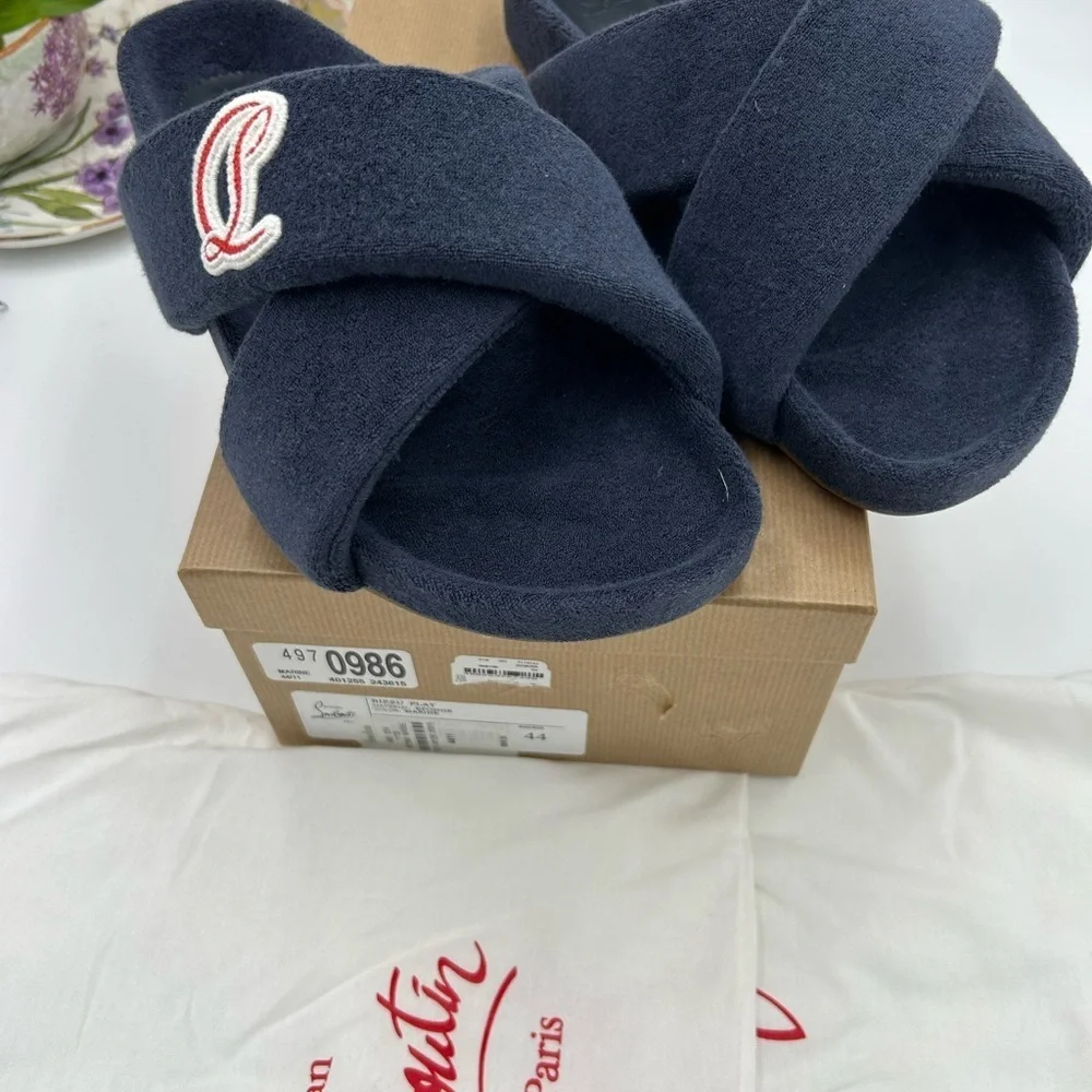 Men's Christian Louboutin BIZZU cross strap Terry cloth slide size 44 made Italy